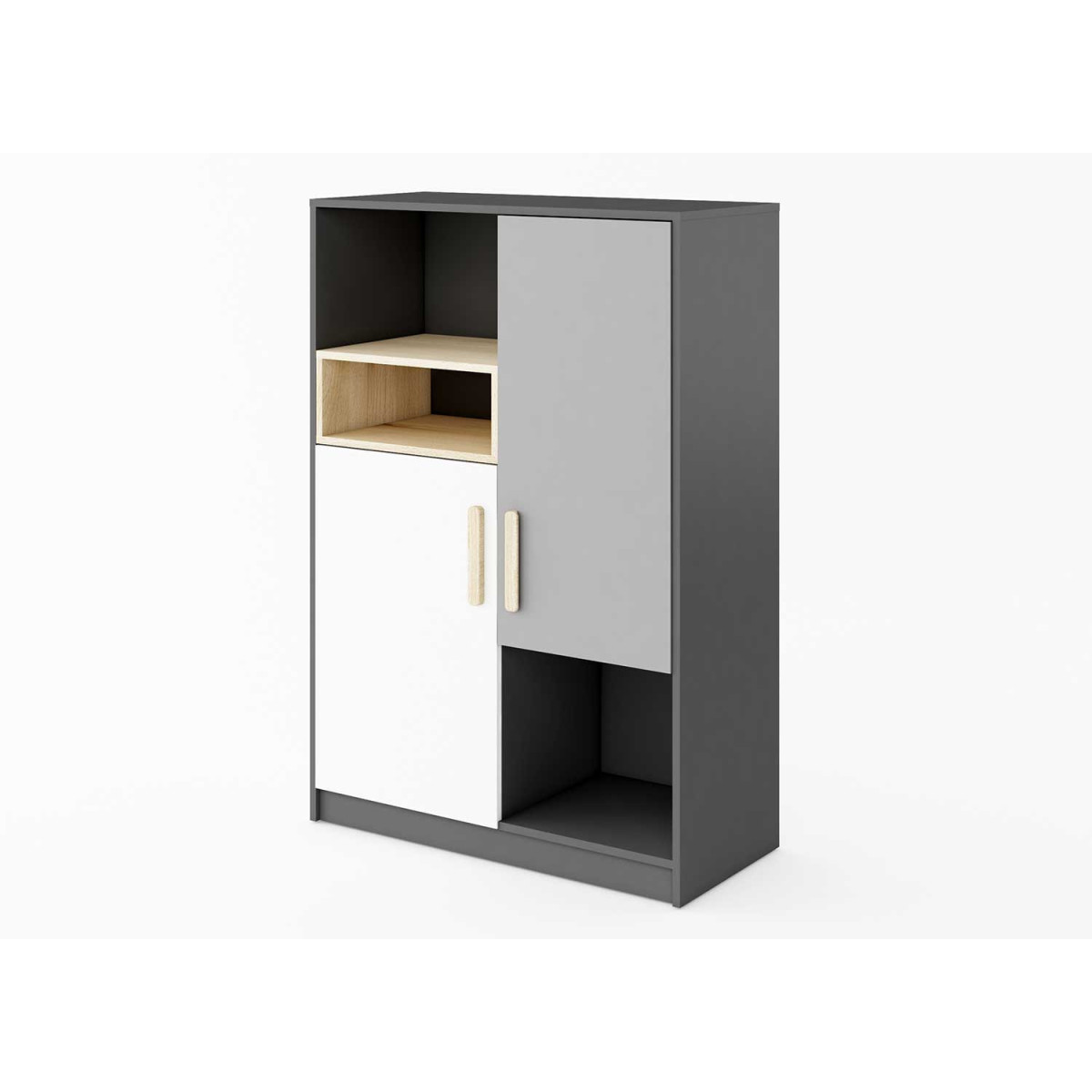 Meuble de rangement chambre enfant gris et blanc