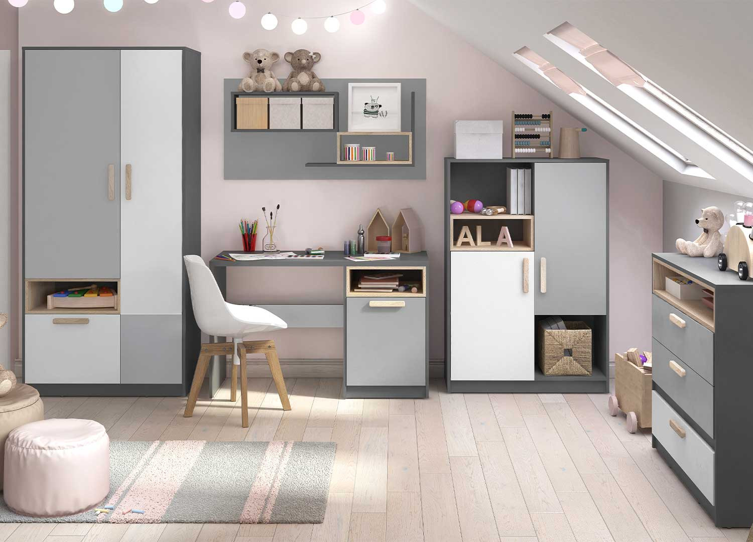 Meuble de rangement chambre enfant gris et blanc - Cbc-Meubles