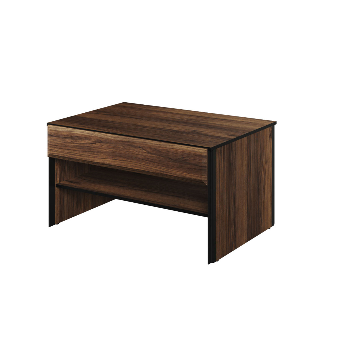 Table basse rectangulaire 1 tiroir chêne foncé et noir