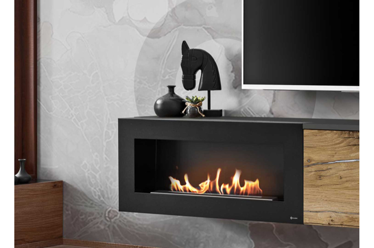 Meuble TV mural design avec cheminée artificielle intégrée en