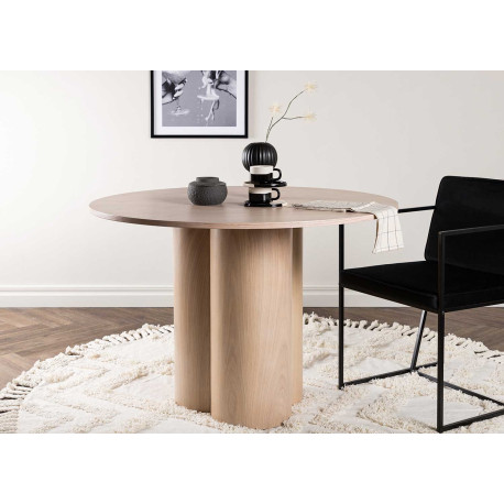 Table ronde en bois 110 cm avec 3 pieds cylindriques