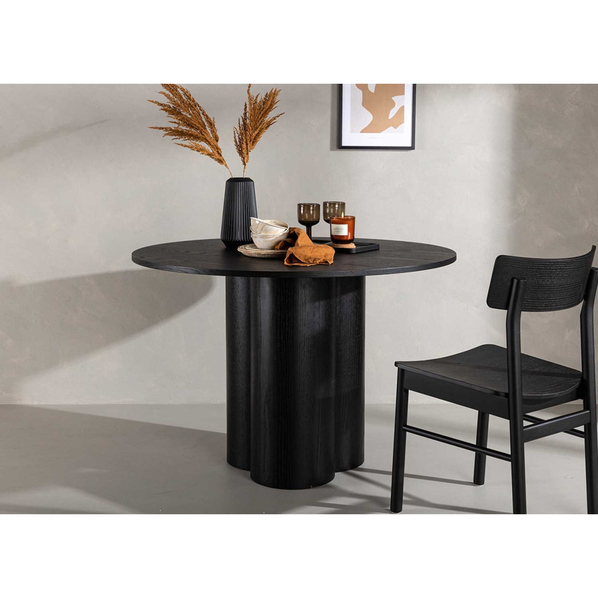 Table ronde bois noir 4 personnes 110 cm avec pied central