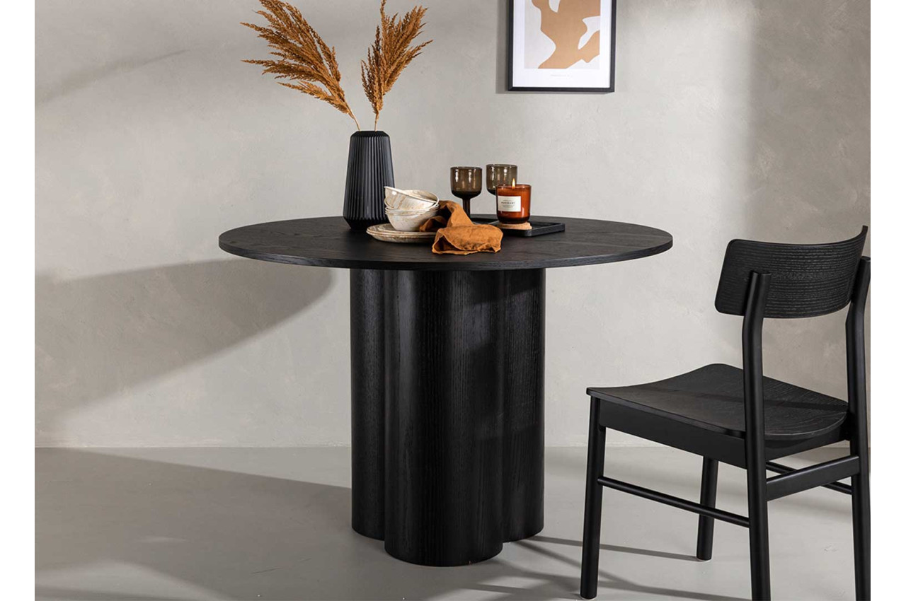 Table ronde bois noir 4 personnes 110 cm avec pied central - Cbc-Meubles