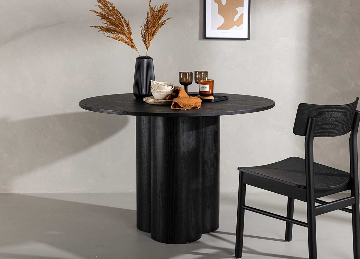 Table ronde bois noir 4 personnes 110 cm avec pied central - Cbc-Meubles