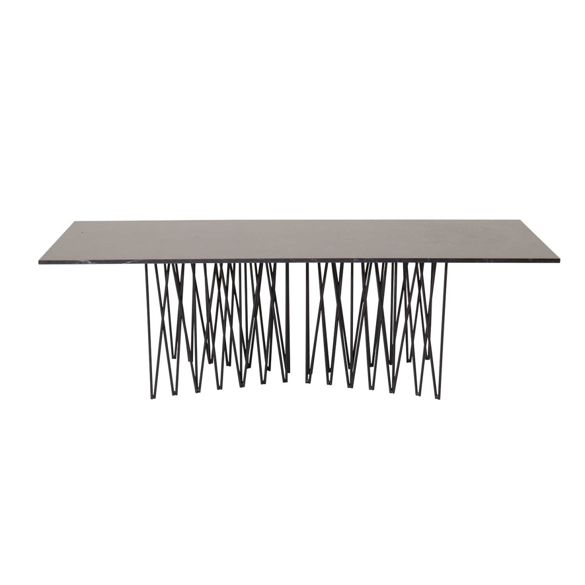 Table basse rectangulaire aspect marbre noir et pieds acier