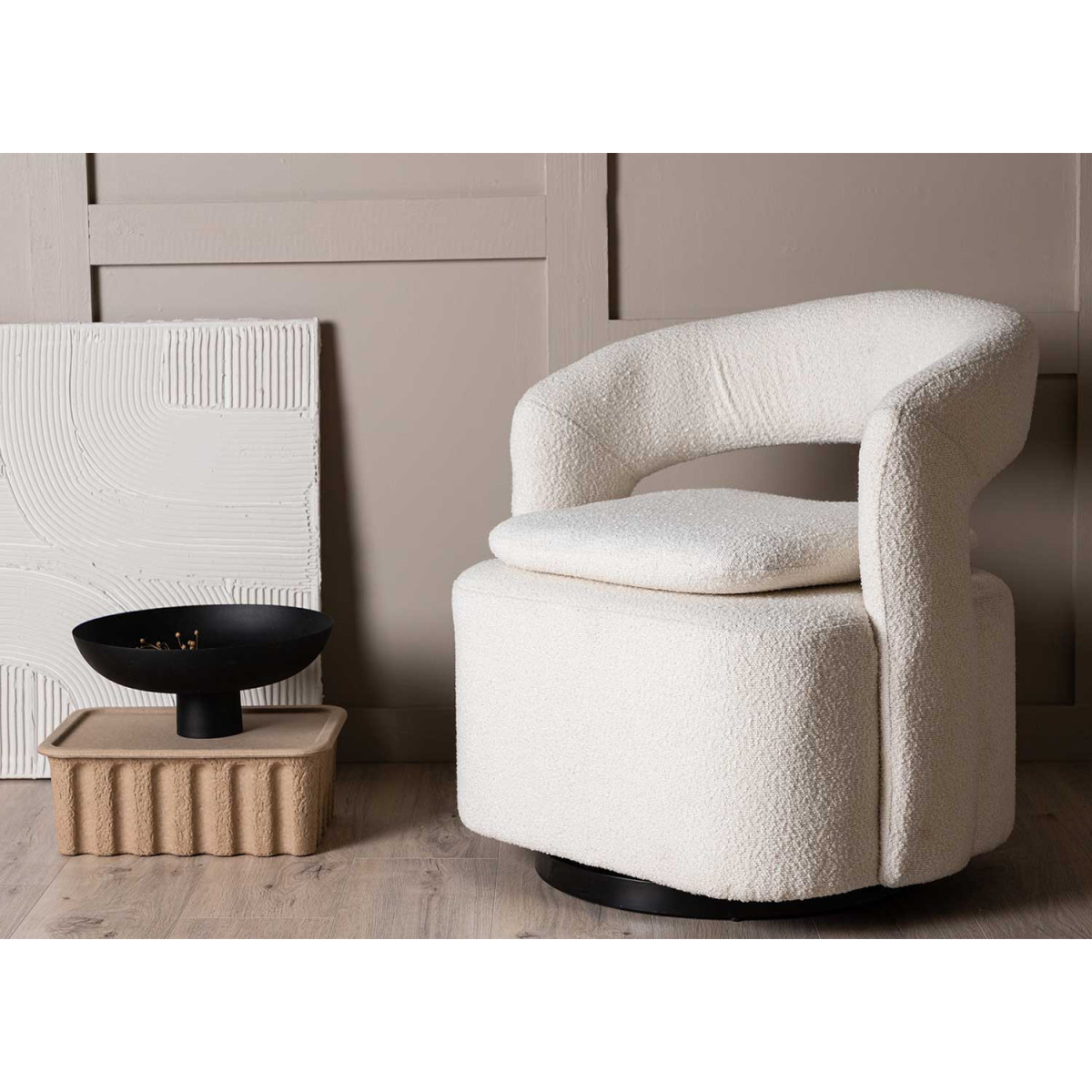 Fauteuil bouclette blanc pivotant