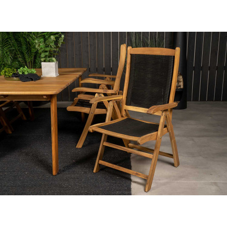 Lot de 2 chaises de jardin pliantes bois d'acacia et cordage noir