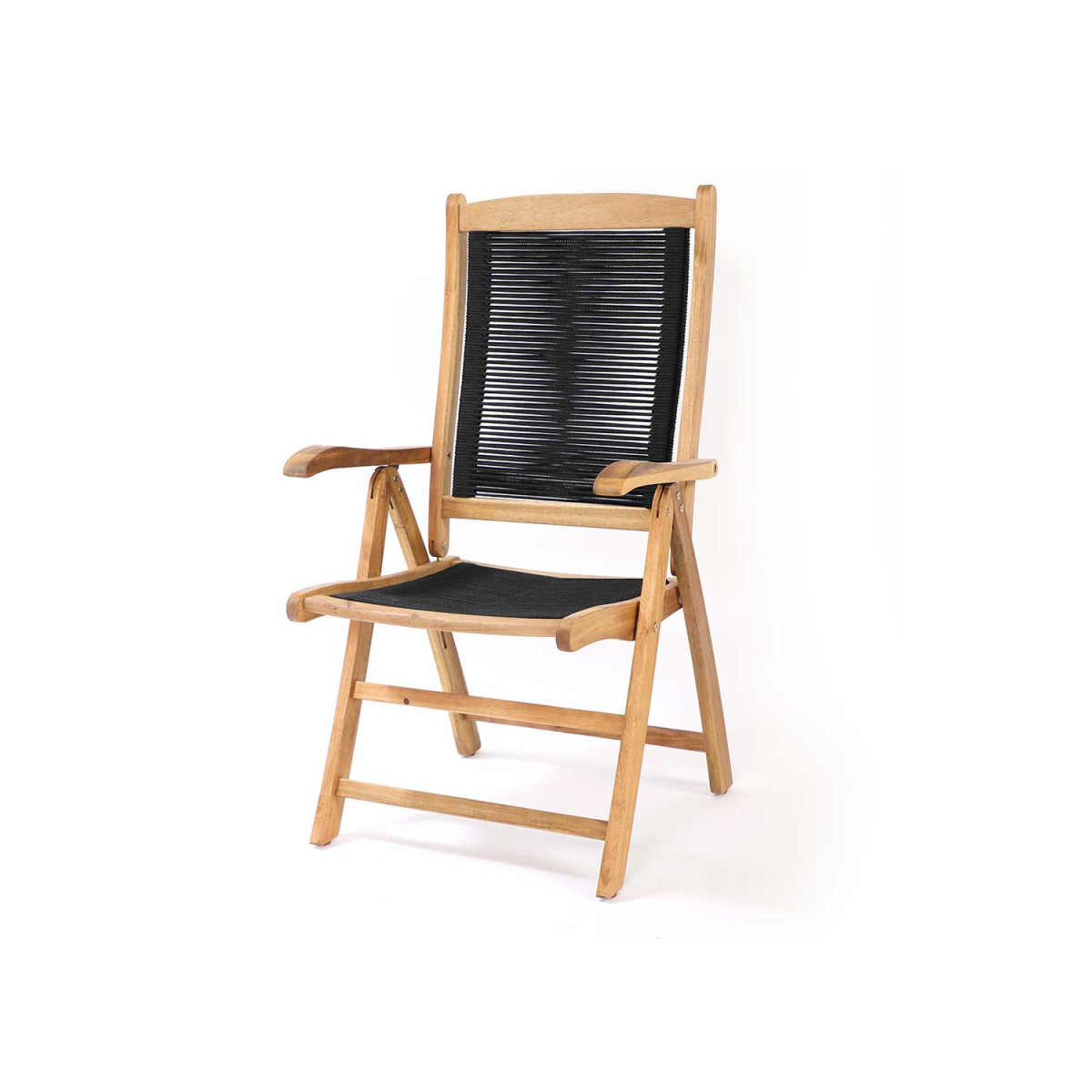 Lot de 2 chaises de jardin pliantes bois d'acacia et cordage noir