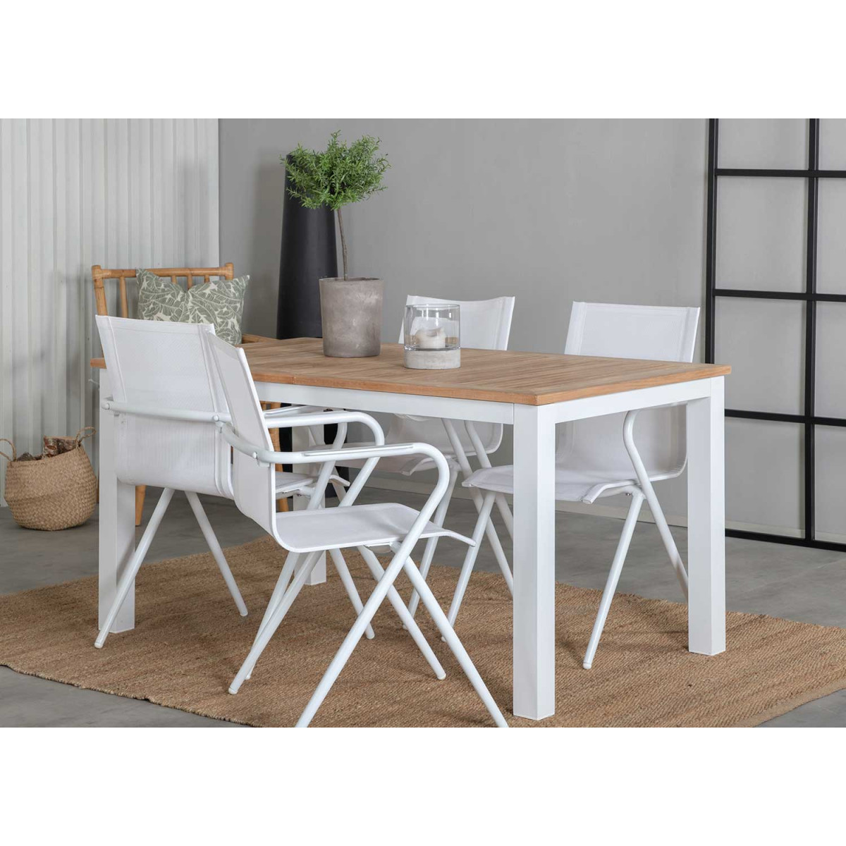 Table de jardin extensible teck et aluminium blanc