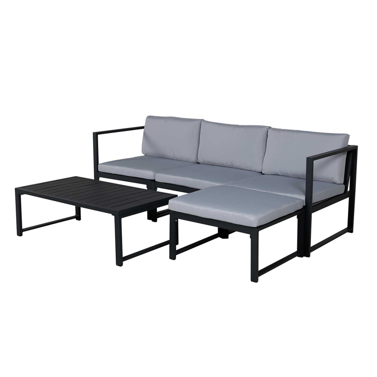 Salon d'angle de jardin aluminium noir avec coussins