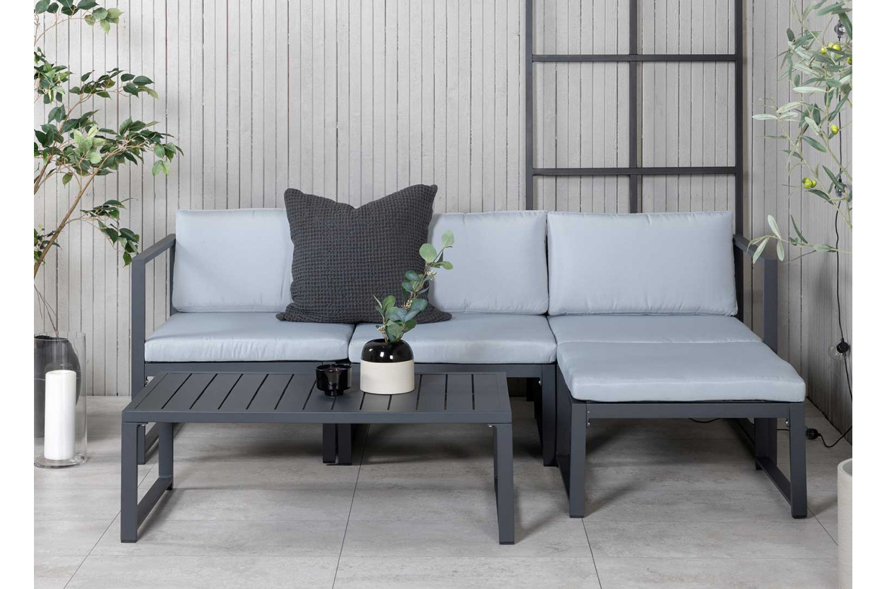 Salon d'angle de jardin aluminium noir avec coussins - Cbc-Meubles