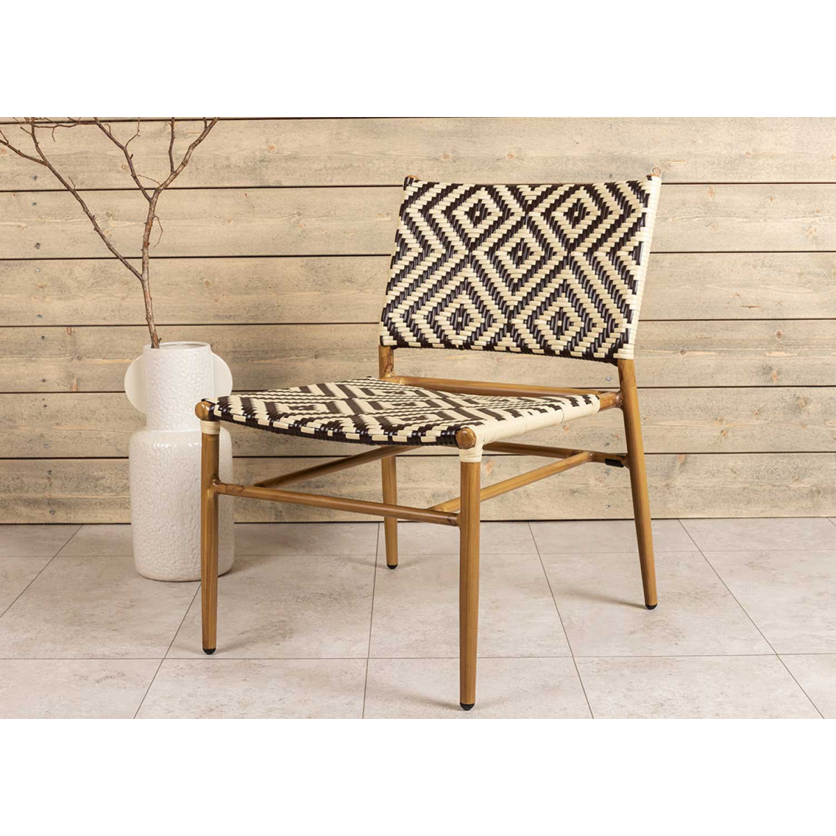 Fauteuil de jardin en polyrotin beige et marron