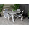 Lot de 2 fauteuils de jardin empilables gris et blanc