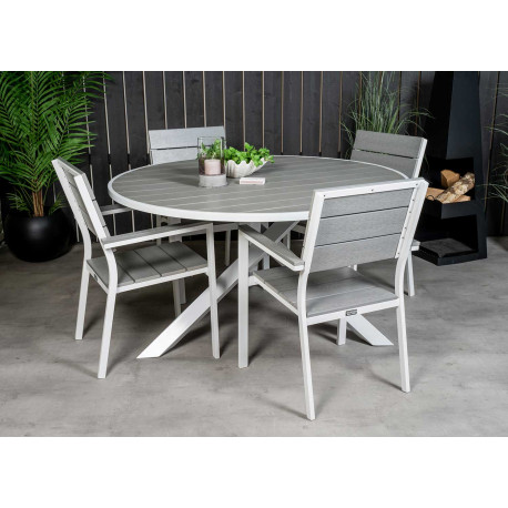 Table de jardin ronde grise et blanche 140 cm