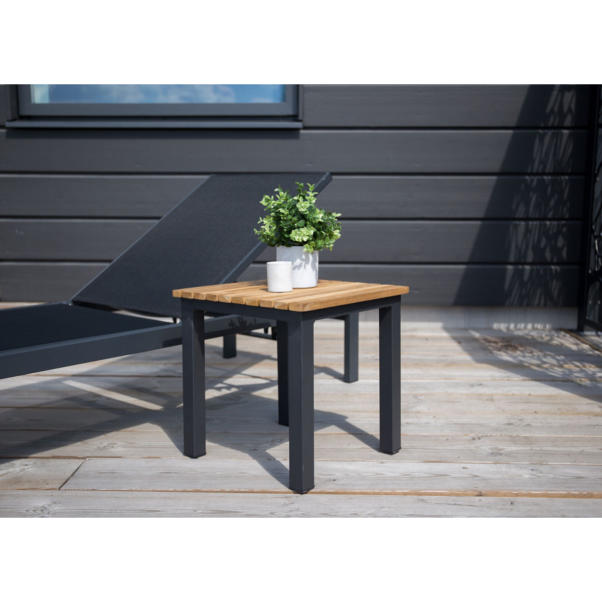 Table d'appoint de jardin carrée teck et aluminium