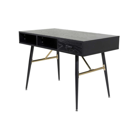 Bureau noir et acier doré 1 tiroir et 2 niches