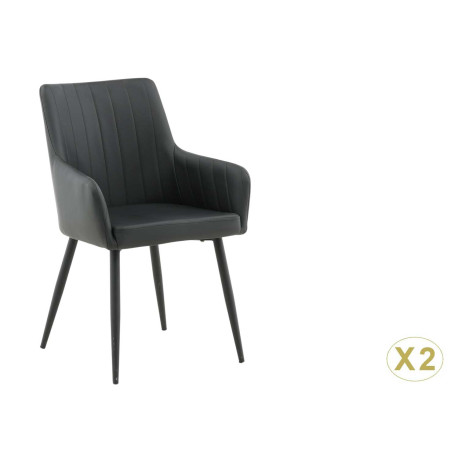 Lot de 2 chaises simili cuir noir avec accoudoirs