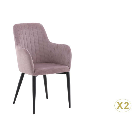 Lot de 2 chaises tissu côtelé vieux rose et acier