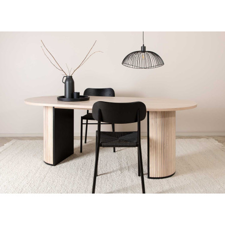 Table de repas ovale chêne blanchi et noir 2m