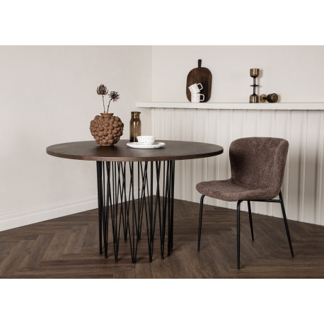 Table à manger ronde 120 cm bois foncé et métal noir