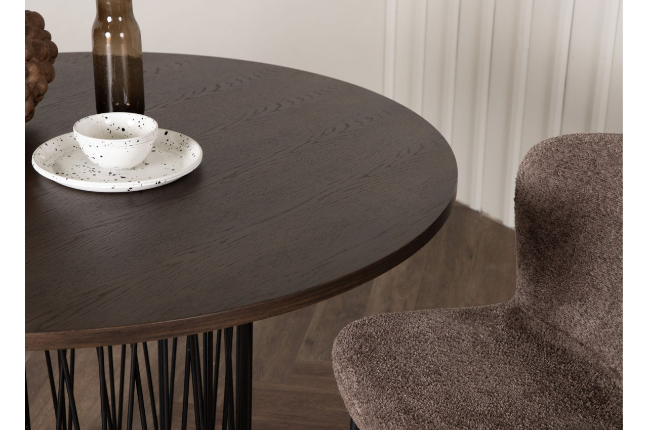 Table à manger ronde 120 cm bois foncé et métal noir - Cbc-Meubles