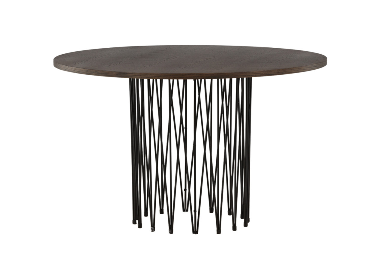 Table à manger ronde 120 cm bois foncé et métal noir - Cbc-Meubles