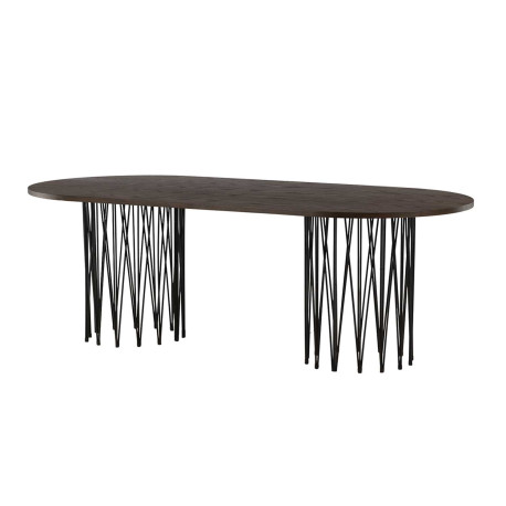 Table à manger ovale 220 cm bois foncé et métal noir
