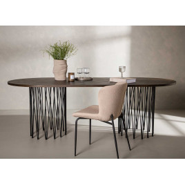 Table à manger ovale 220 cm bois foncé et métal noir