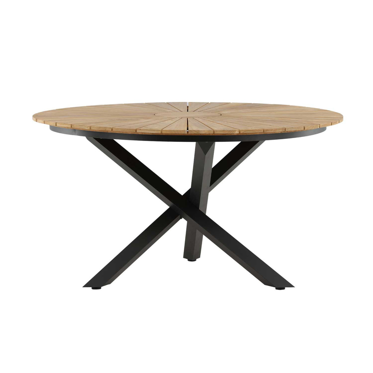 Table de jardin ronde 140 cm bois de teck et aluminium noir