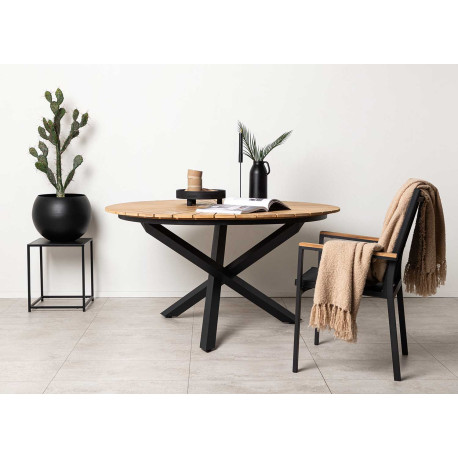 Table de jardin ronde 140 cm bois de teck et aluminium noir