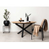 Table de jardin ronde 140 cm bois de teck et aluminium noir