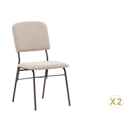 Lot de 2 chaises tissu beige et pieds en acier marron