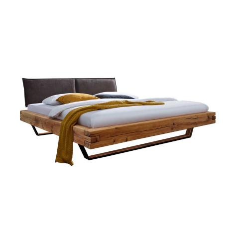 Lit design en bois chêne massif et tête de lit rembourrée