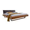 Lit design en bois chêne massif et tête de lit rembourrée