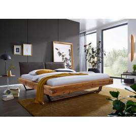 Lit design en bois chêne massif et tête de lit rembourrée
