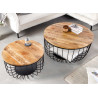 Lot de 2 tables basse rondes bois de manguier et métal