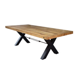 Table de salle à manger bois de pin et métal de 2m40