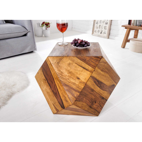 Table basse bois de sesham de forme diamant