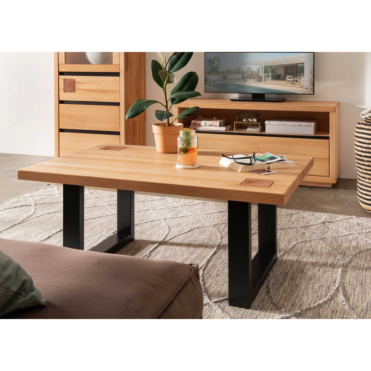 Table basse rectangulaire en hêtre massif 110 cm