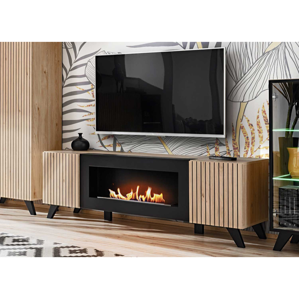 Cheminée décorative en bois massif, cheminée simple, meuble TV