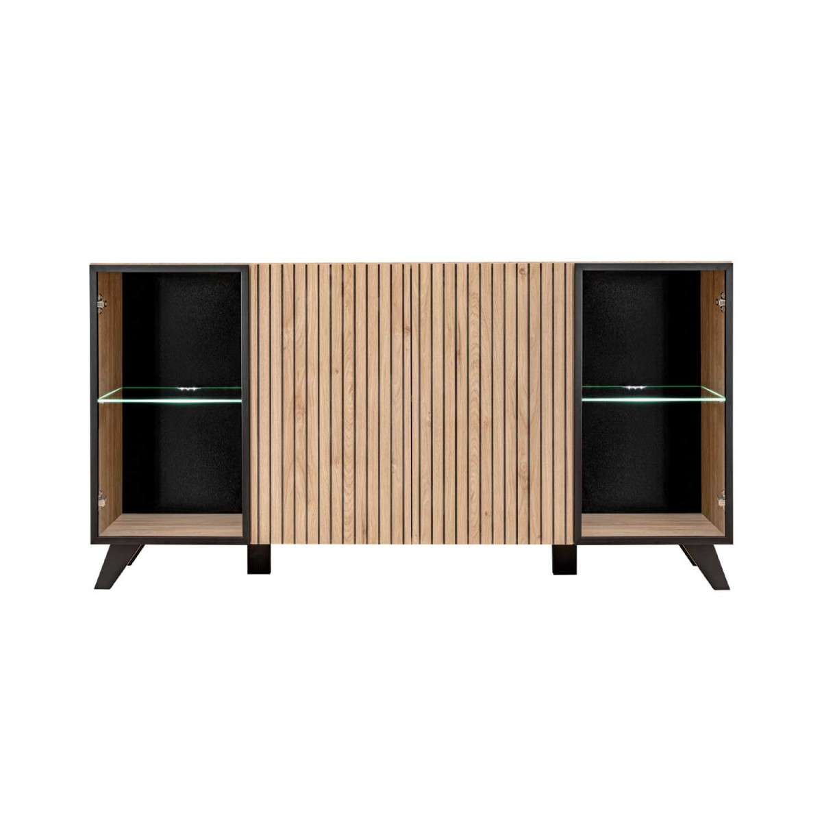 Buffet 4 portes avec portes en verre et éclairage led