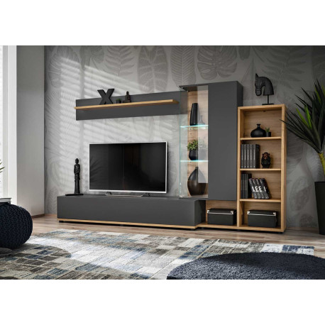Ensemble meubles tv gris anthracite et chêne