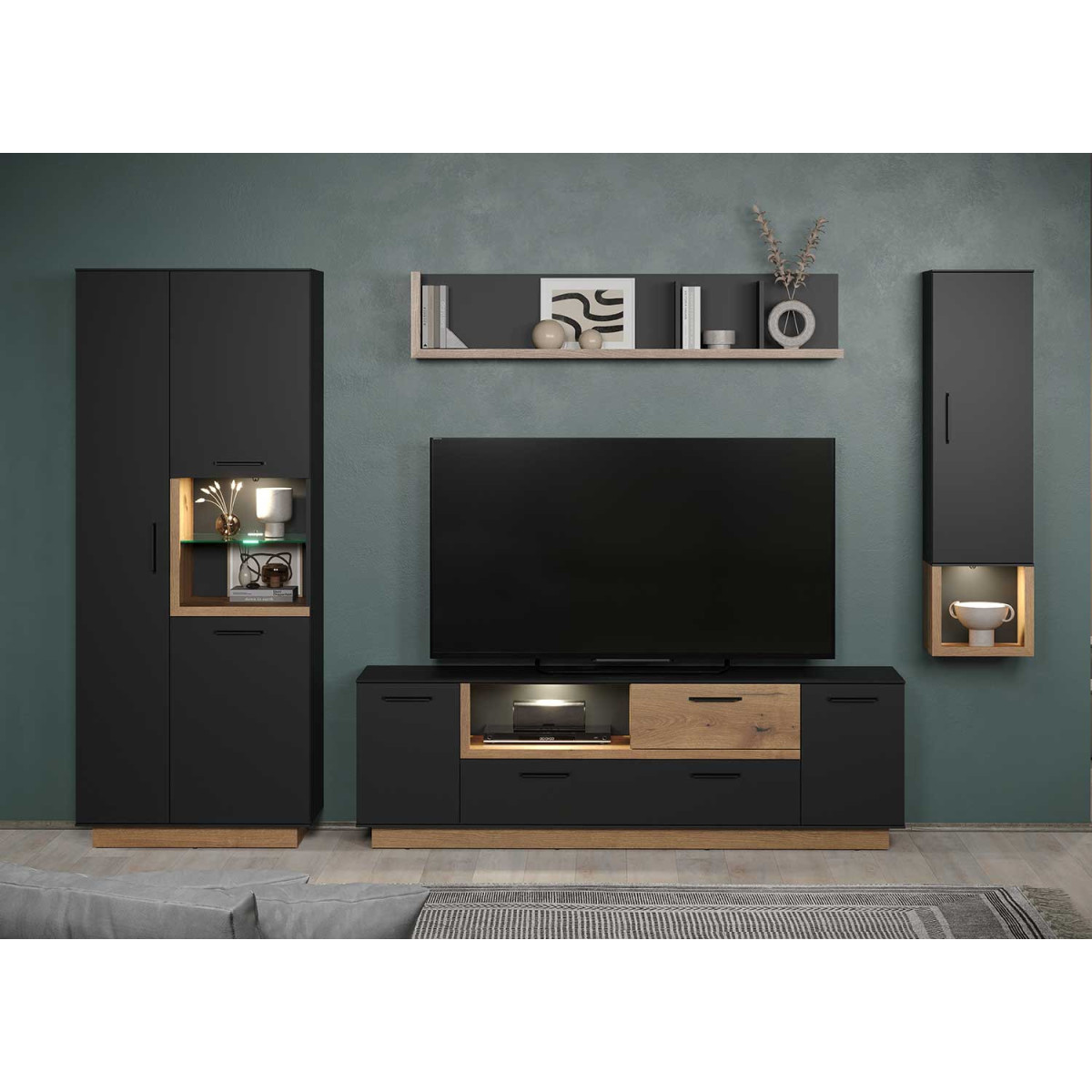 Meuble tv moderne gris anthracite et chêne