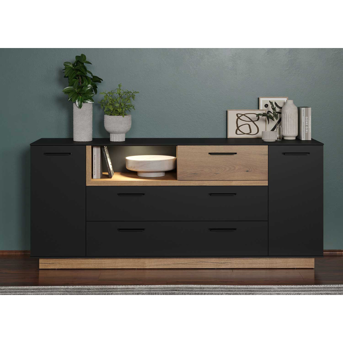 Buffet moderne gris anthracite et chêne