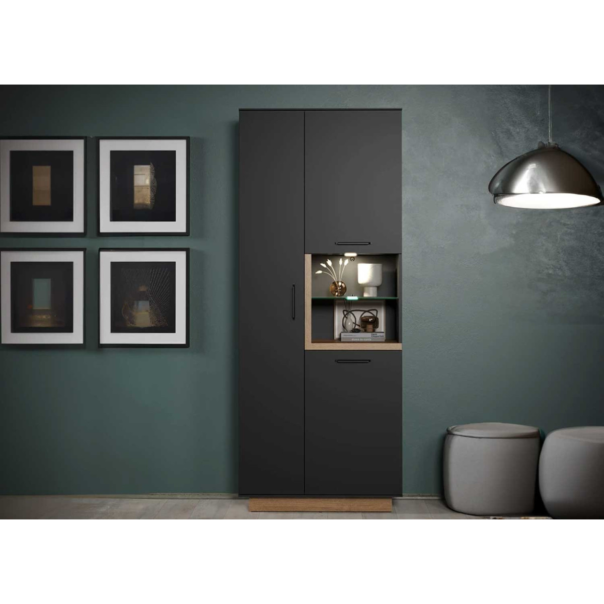 Vitrine moderne gris anthracite et chêne