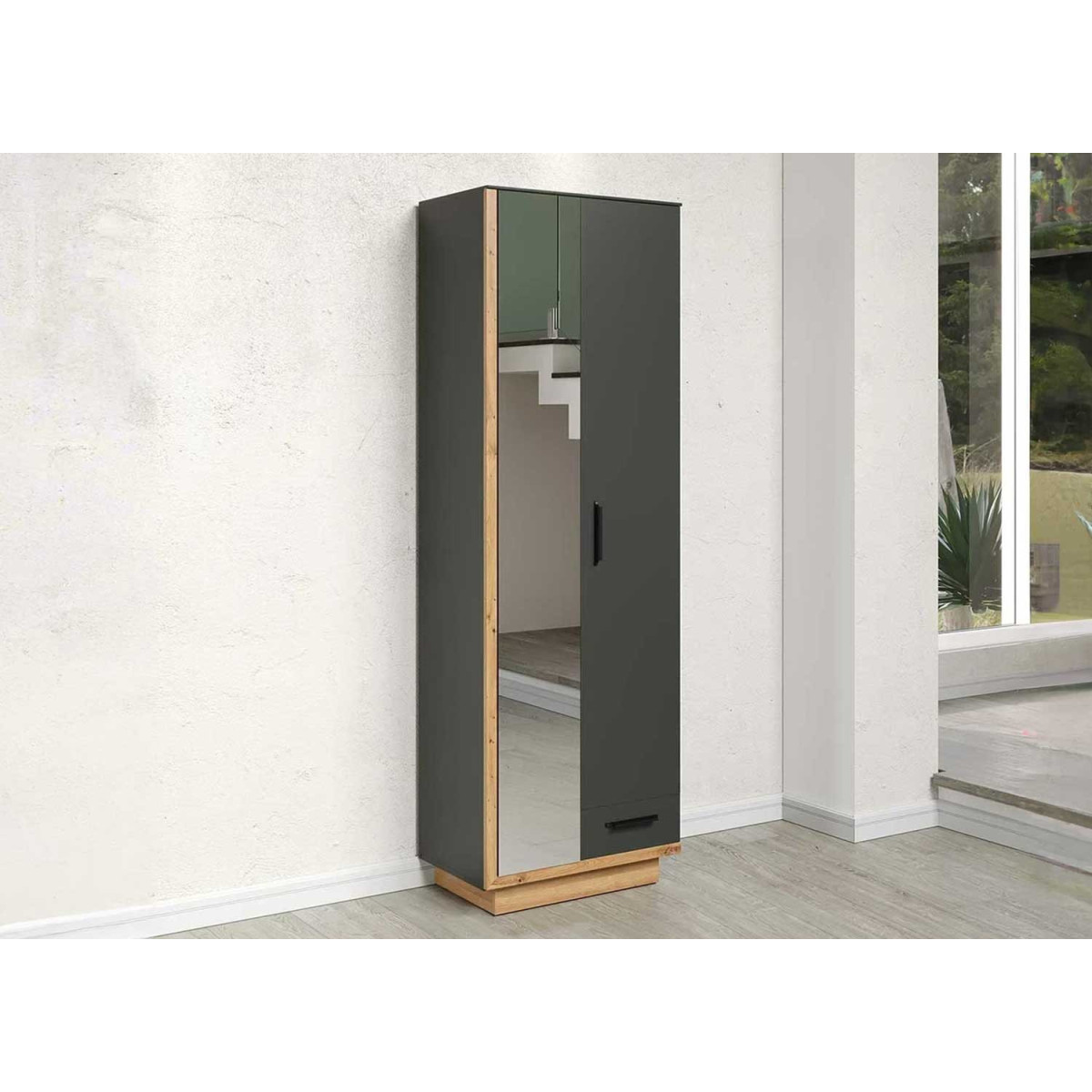 Armoire d'entrée gris anthracite et chêne 65 cm