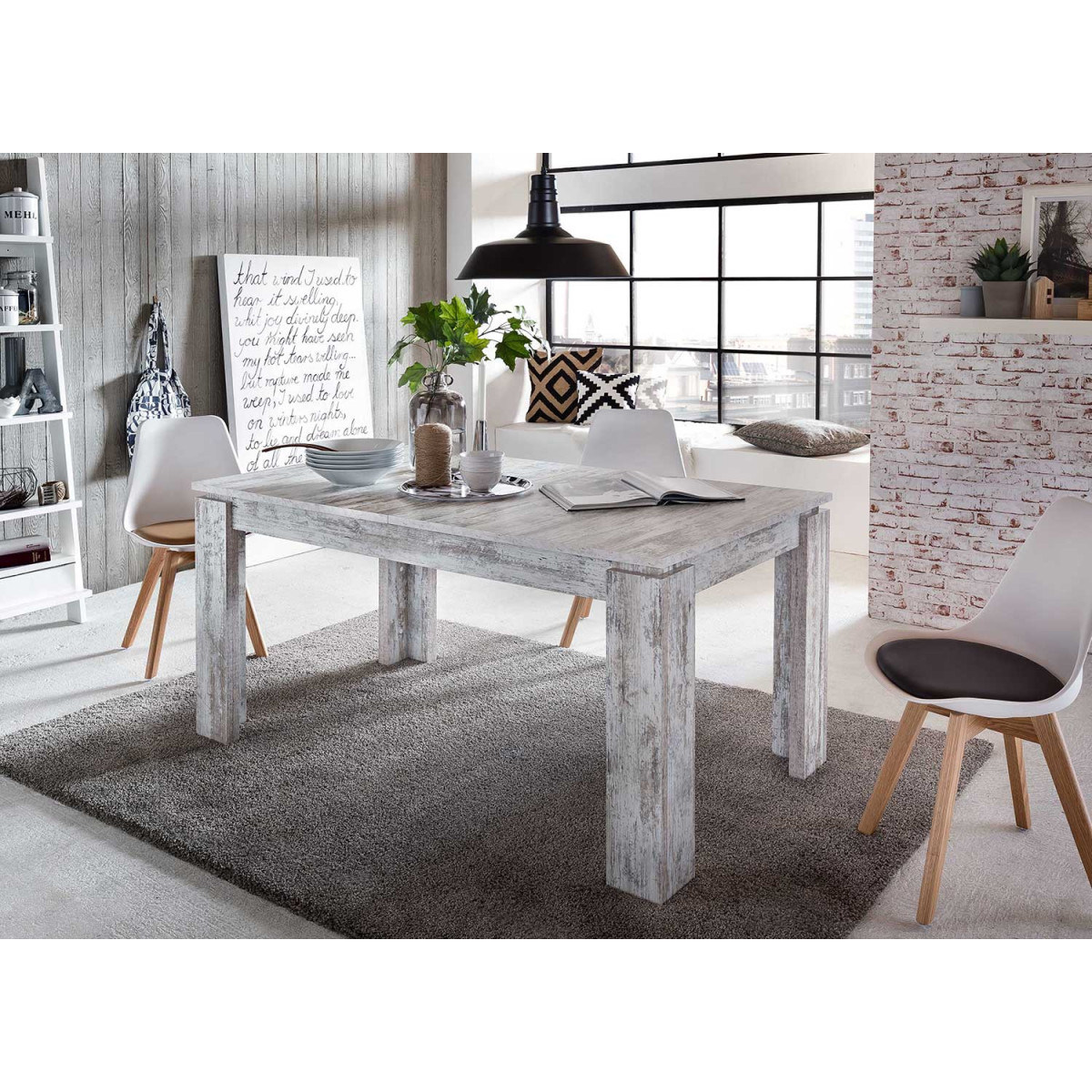 Console design ultra-tendance au meilleur prix, Bureau/Table Extensible  mural Gris taupe avec 3 chaises intégrées blanche