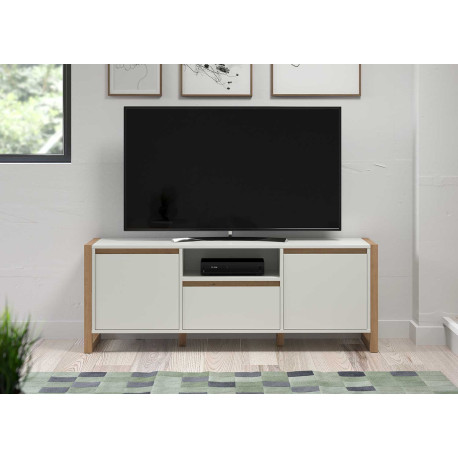 Meuble tv 150 cm blanc et chêne artisan