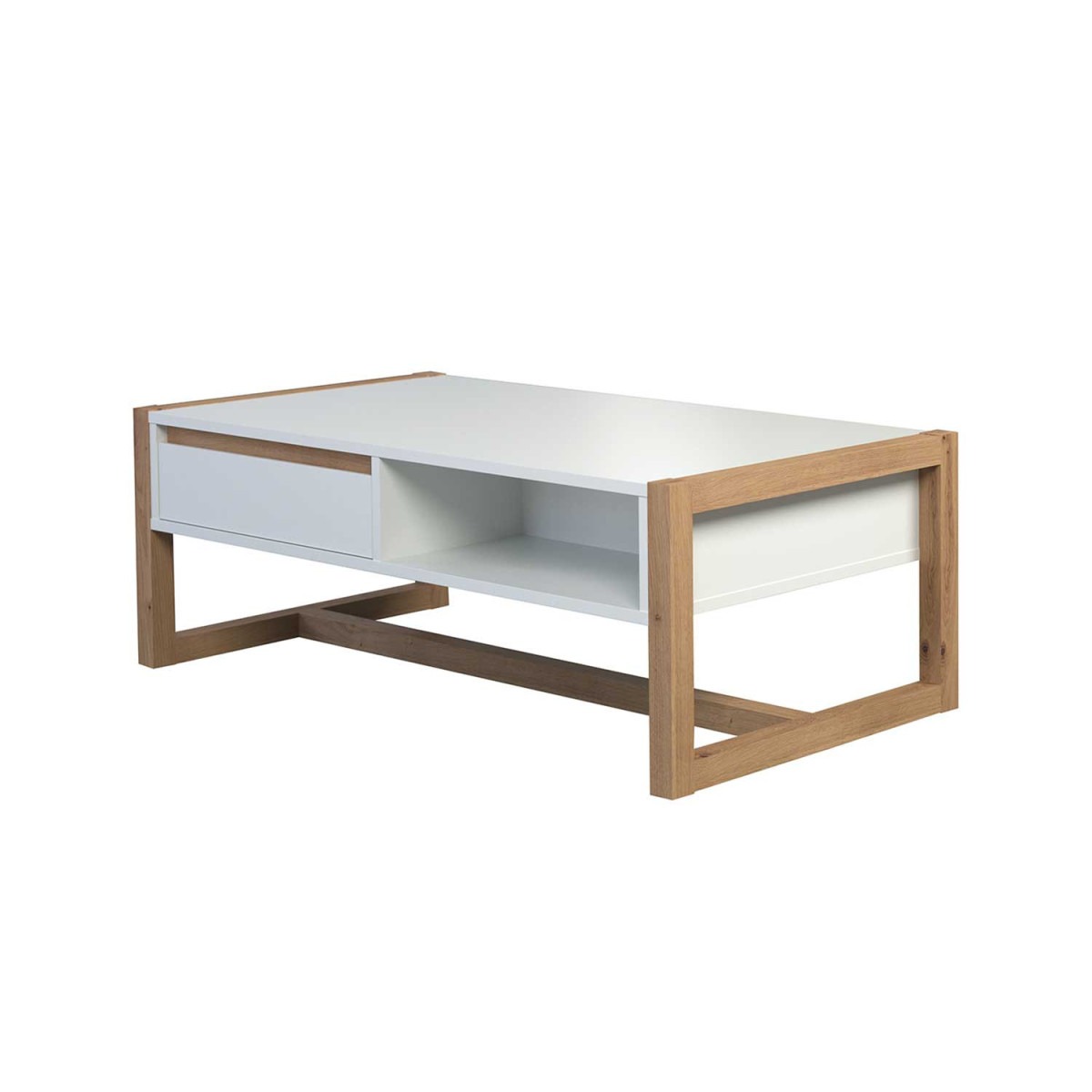 Table basse rectangulaire 110 cm blanc et chêne artisan