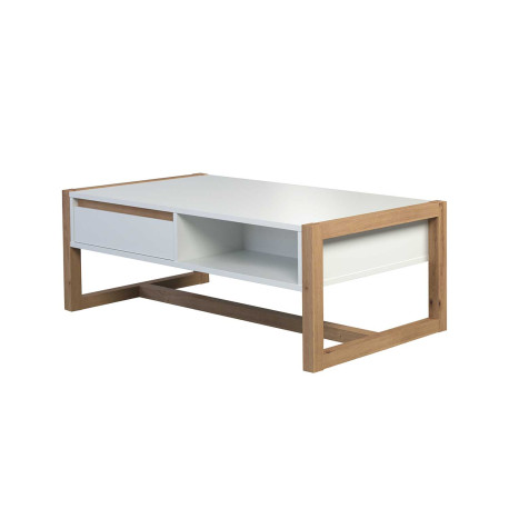 Table basse rectangulaire 110 cm blanc et chêne artisan